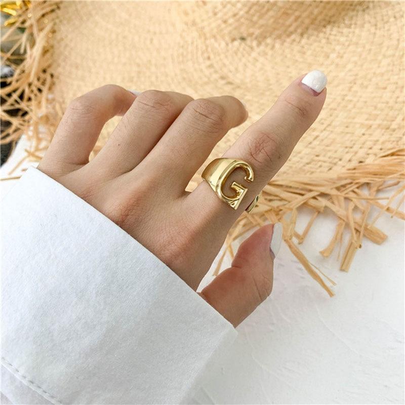 Hollow Alphabet Adjustable Opening Ring - Kirijewels.com