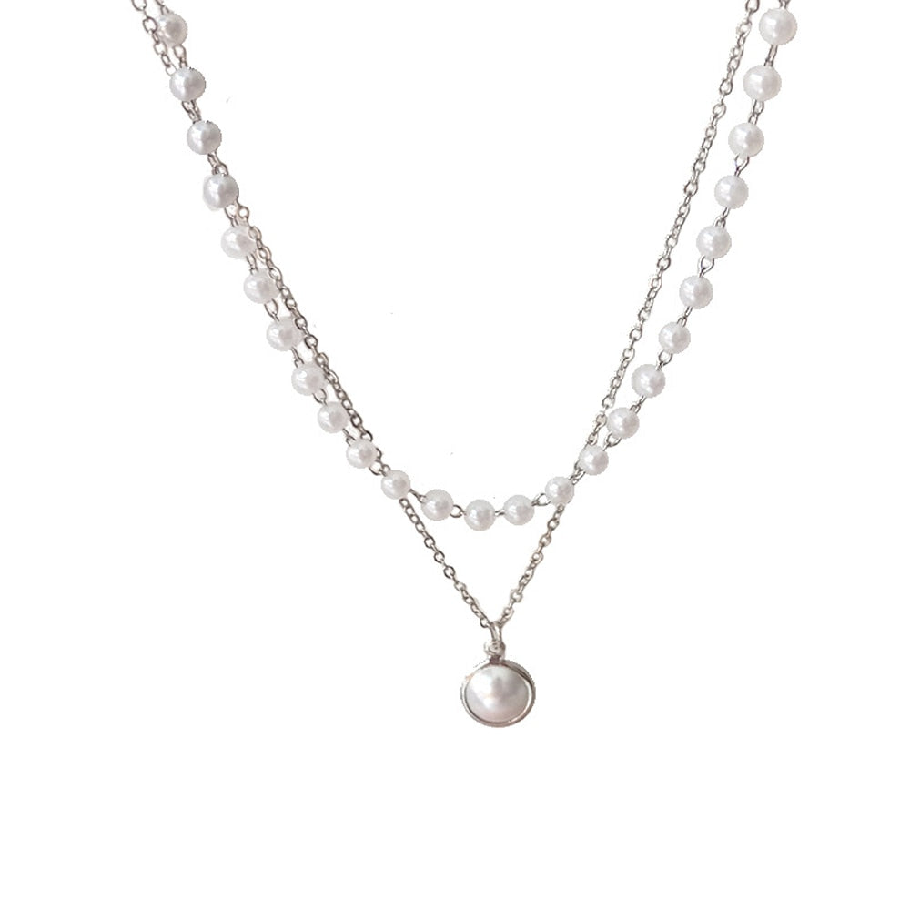 Amy Double Layer Chain Pearl Choker Necklace