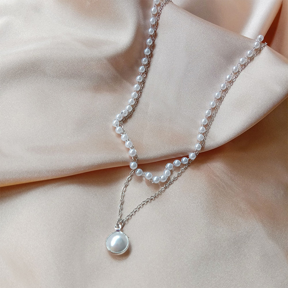 Double Layer Pearl Chain Necklace