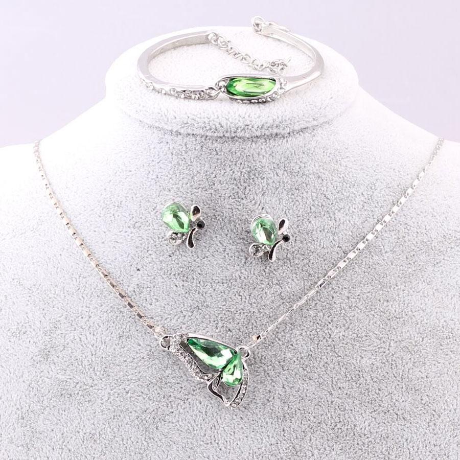 Colorful Crystal Butterfly Jewelry Set-Jewelry Sets-Kirijewels.com-green A93-Kirijewels.com