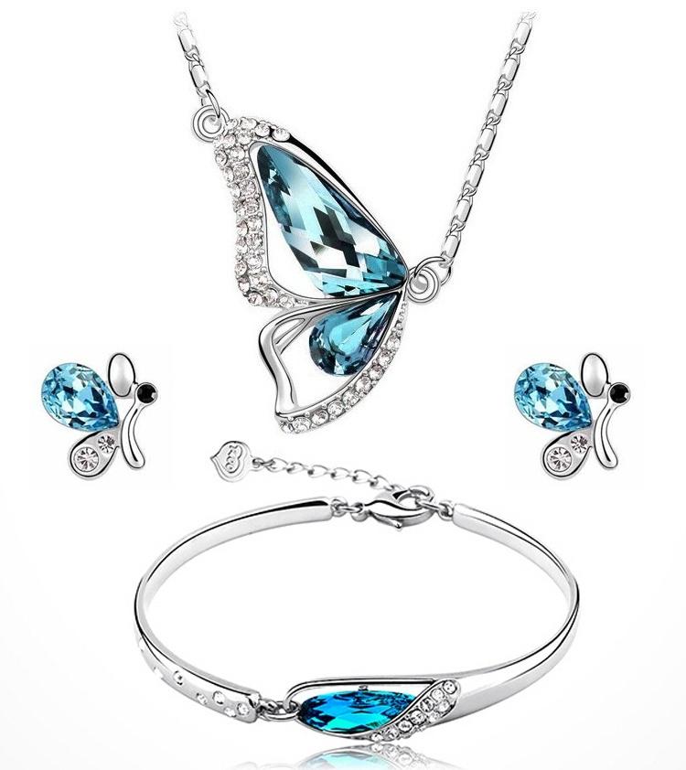 Colorful Crystal Butterfly Jewelry Set-Jewelry Sets-Kirijewels.com-blue A89-Kirijewels.com