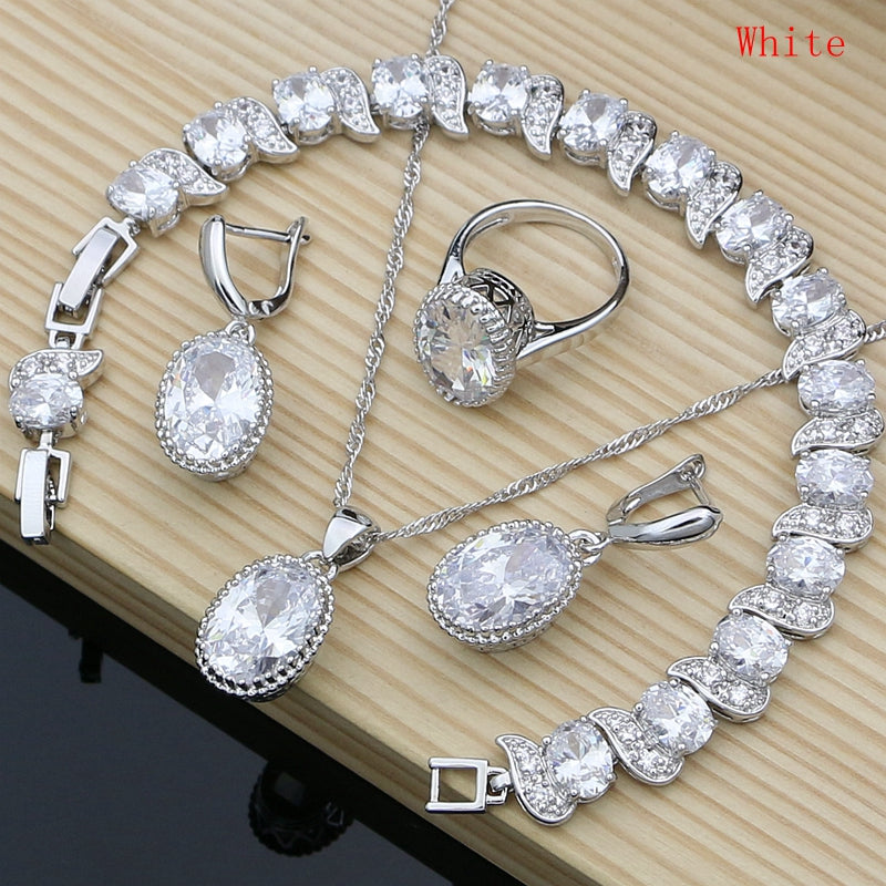 Crystal Zircon Stone 925 Sterling Silver Wedding Jewelry Set