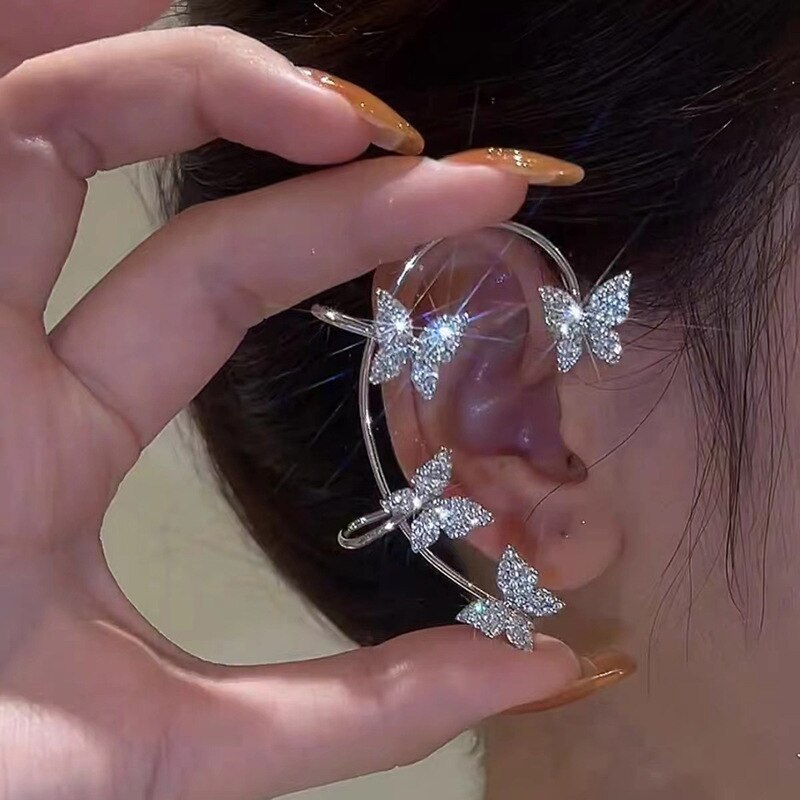 Sparkling Silver Plated Metal Leaf Butterfly Earrings