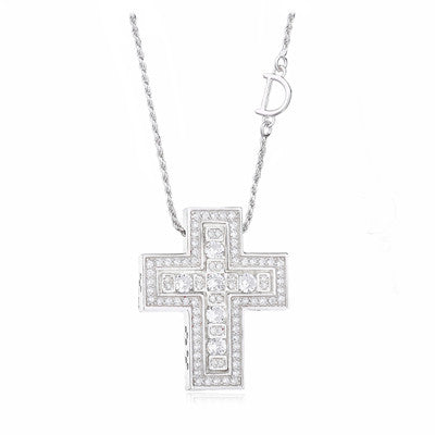 Belle Epoque Double Cross 925 Sterling Silver Necklace