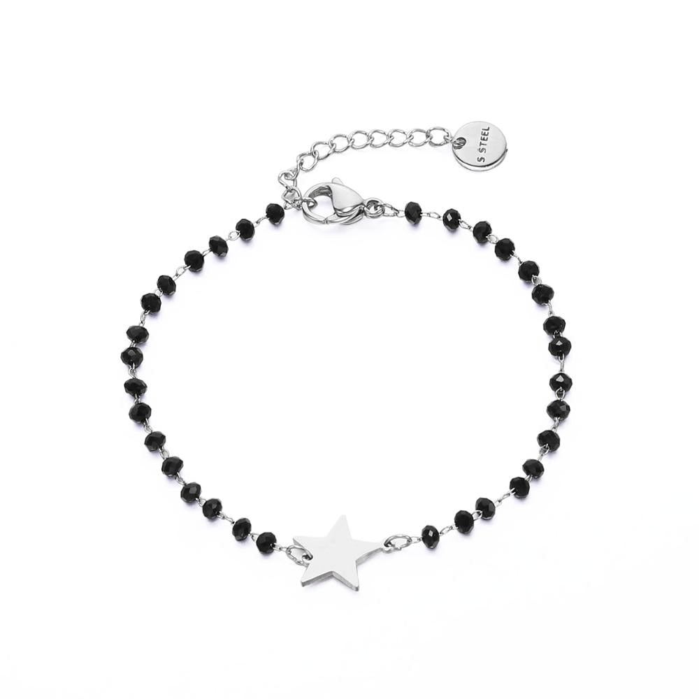 Jane Stainless Steel Black Crystal Beads Charm Bracelet