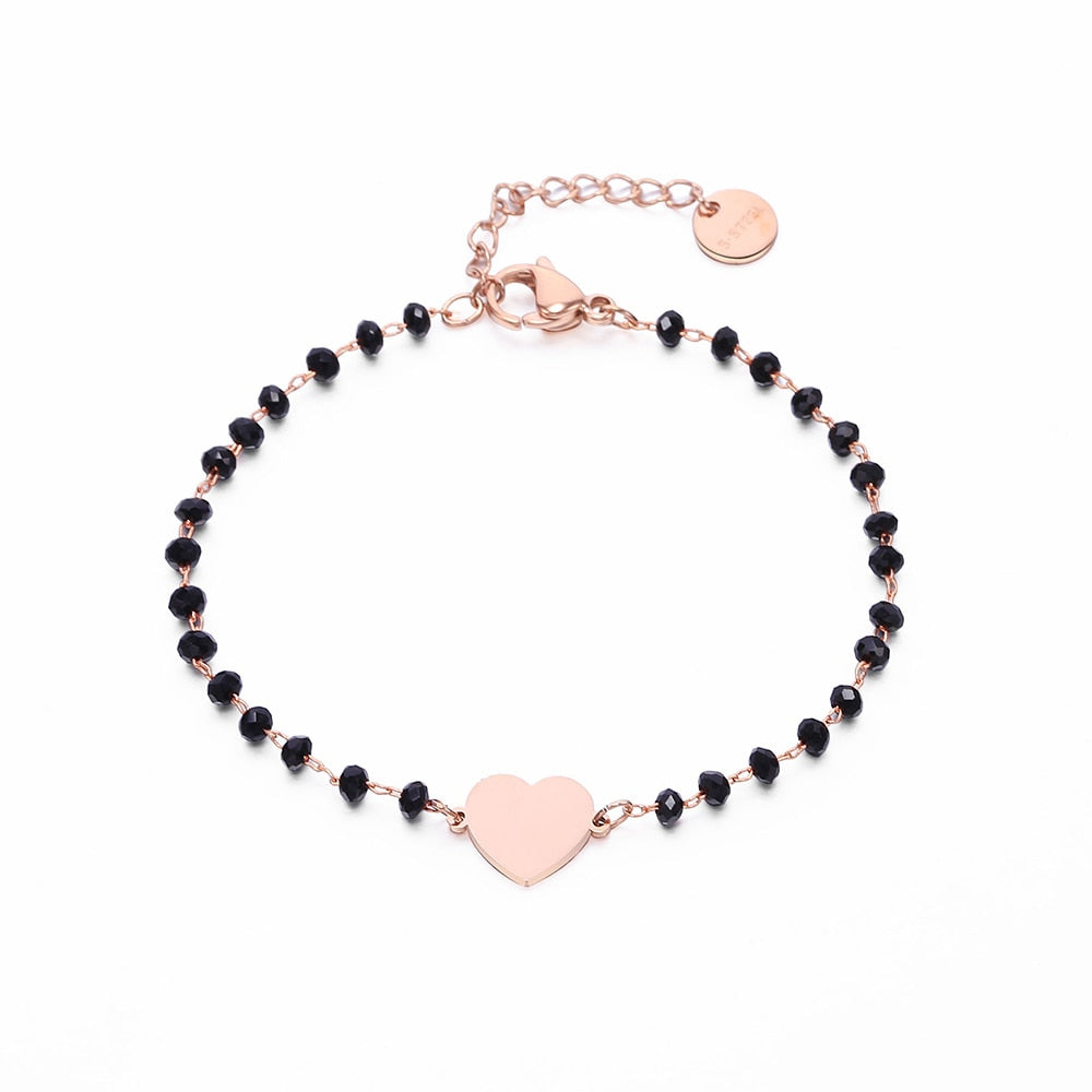 Jane Stainless Steel Black Crystal Beads Charm Bracelet