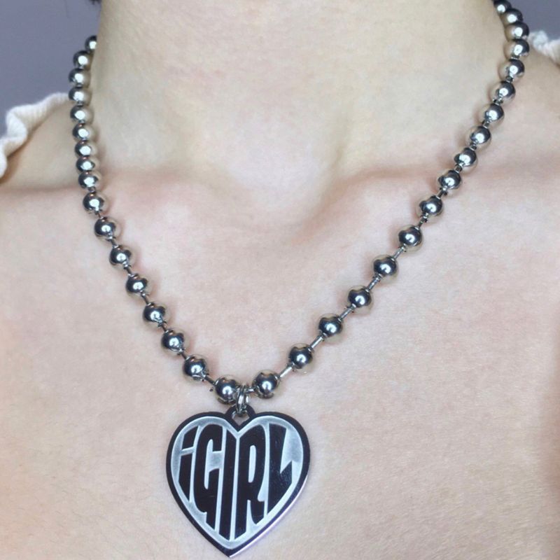 Heavy Gothic Stainless Steel Girl Heart Necklace