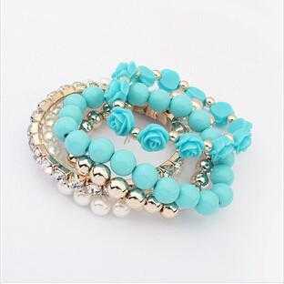 Crystal Beads Flower Charm Bracelet-Chain & Link Bracelets-Kirijewels.com-White & Blue-Kirijewels.com