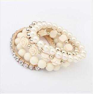 Free Crystal Beads Flower Charm Bracelet-Chain & Link Bracelets-Kirijewels.com-Beige & White-Kirijewels.com
