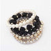Crystal Beads Flower Charm Bracelet-Chain & Link Bracelets-Kirijewels.com-Black & White-Kirijewels.com