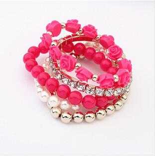 Free Crystal Beads Flower Charm Bracelet-Chain & Link Bracelets-Kirijewels.com-Red & White-Kirijewels.com