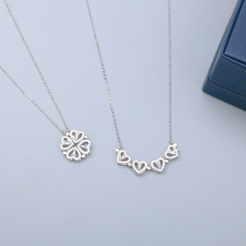 4 Leaf Clover Heart Pendant Necklace for Women Magnetic Sterling Silve –  Ginger Lyne Collection