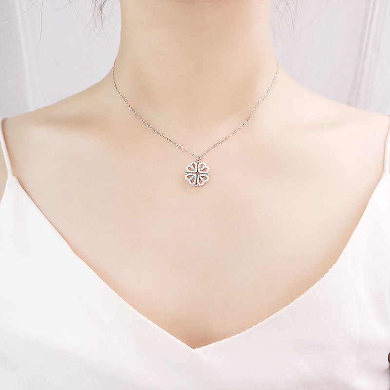 Four Leaf Sterling Silver Clover Heart Necklace