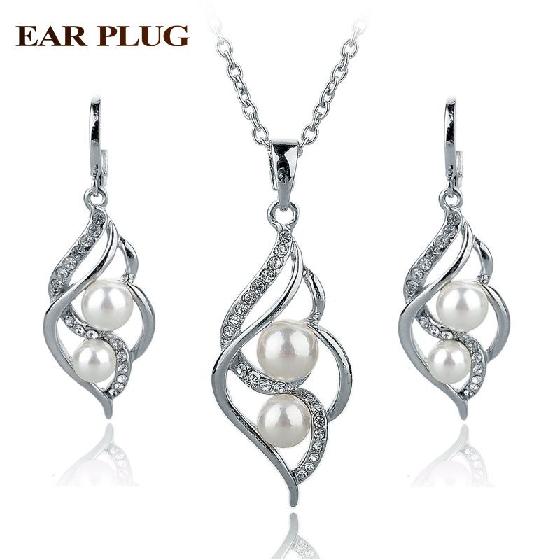 Pearl Wedding Jewelry Set-Jewelry Sets-Kirijewels.com-Silver White-Kirijewels.com