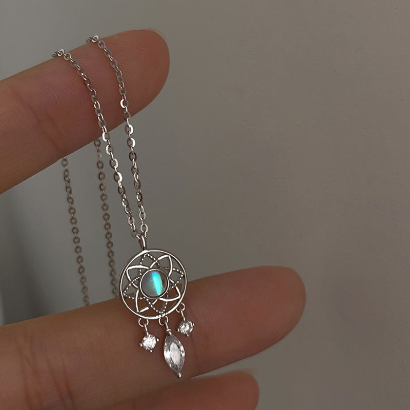 Tassel Moonstone Charm Link Chain Necklace