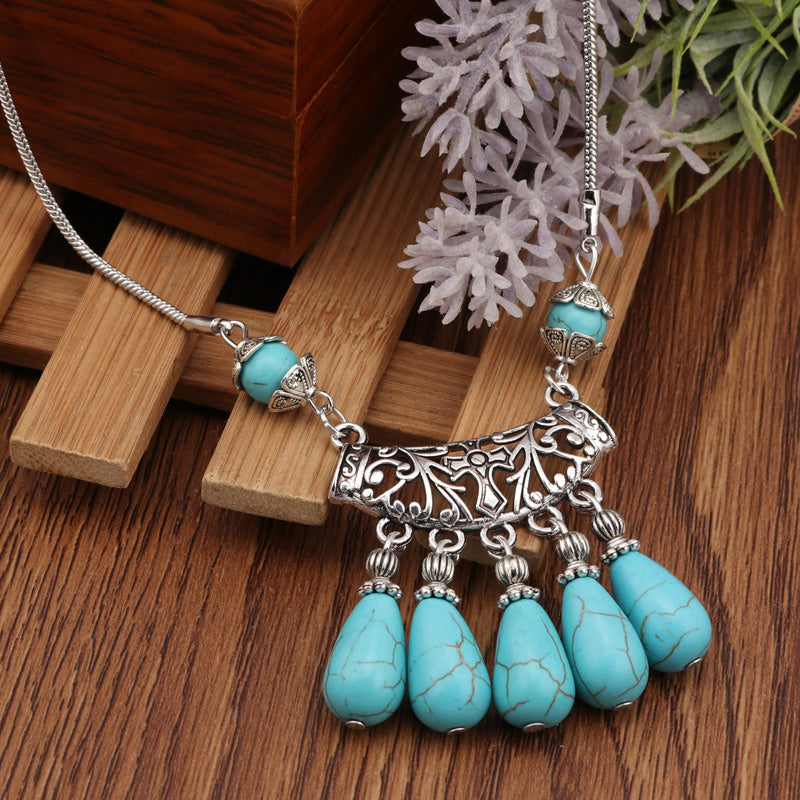 Bohemian Natural Stone Double Layer Beads Necklace