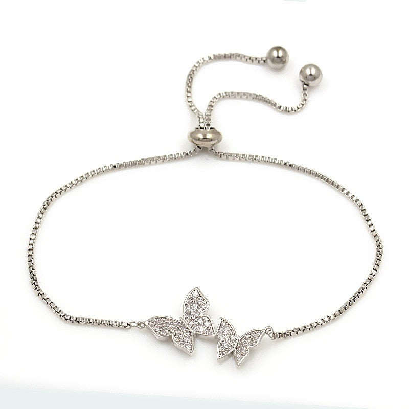 Cubic Zirconia Adjustable Crystal Butterfly Bracelet