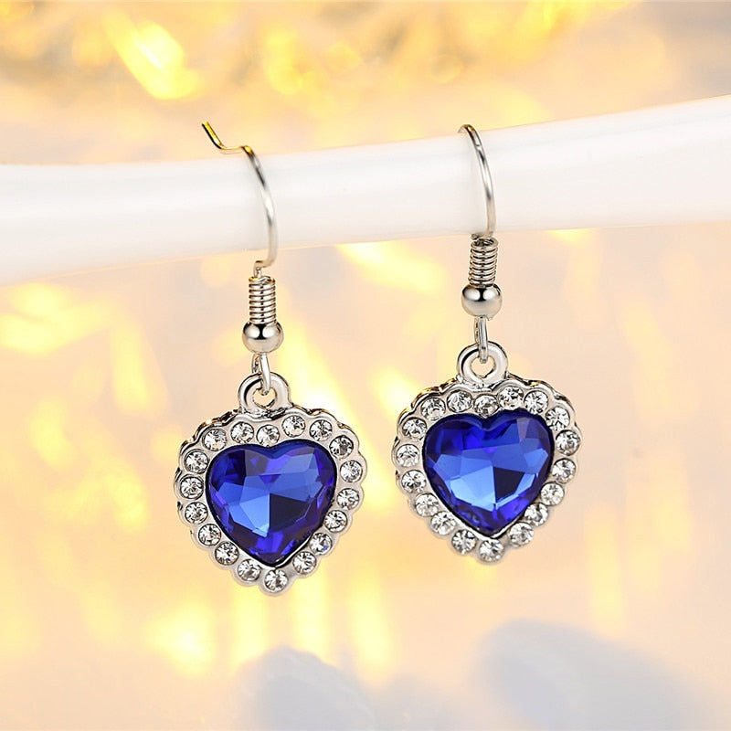 Blue Crystal Titanic Heart of Ocean Wedding Jewelry Set