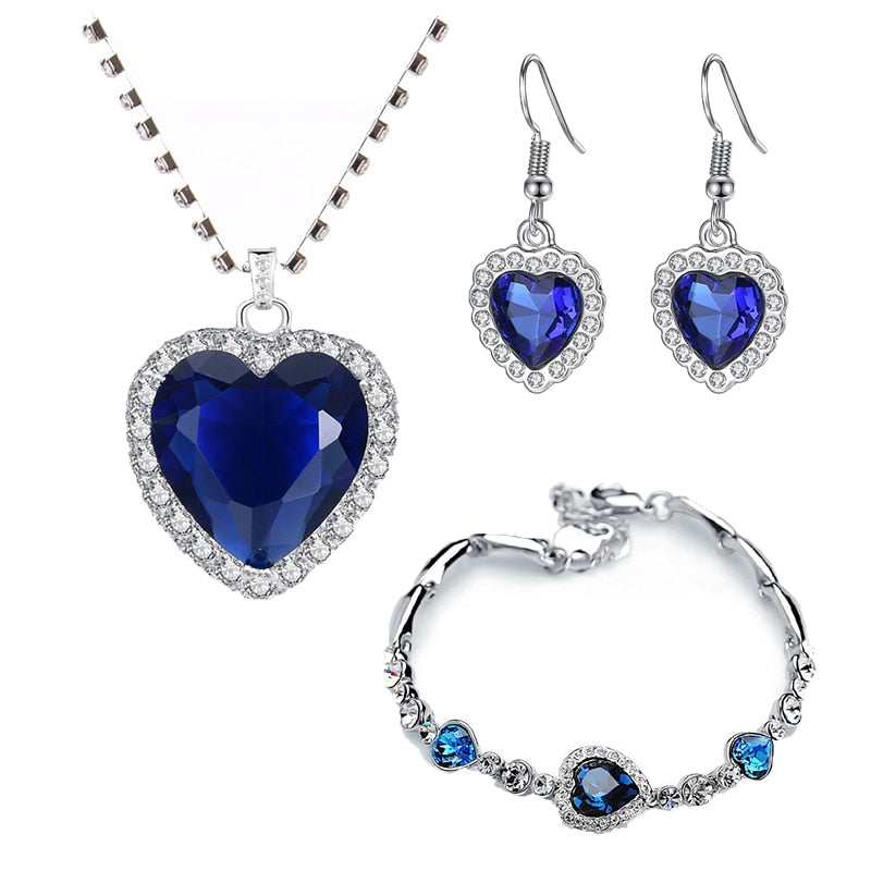 Blue Crystal Titanic Heart of Ocean Wedding Jewelry Set