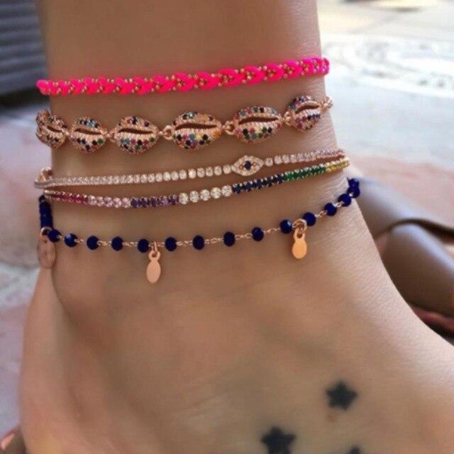 Lea Layered Gold Shell Charm Anklet Bracelet - Kirijewels.com