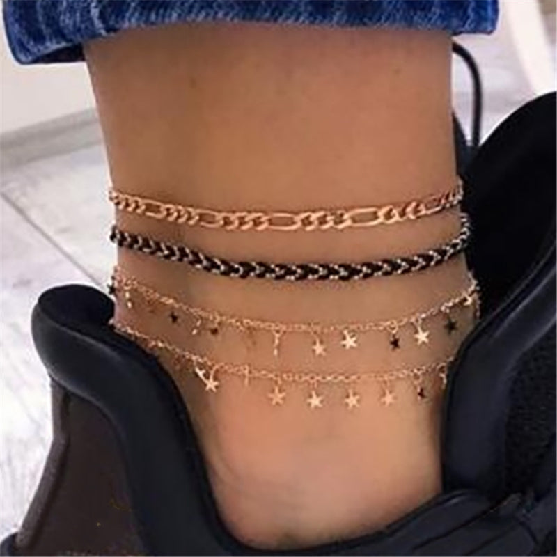 Bohemian Layered Shell Charm Chain Anklet Bracelet