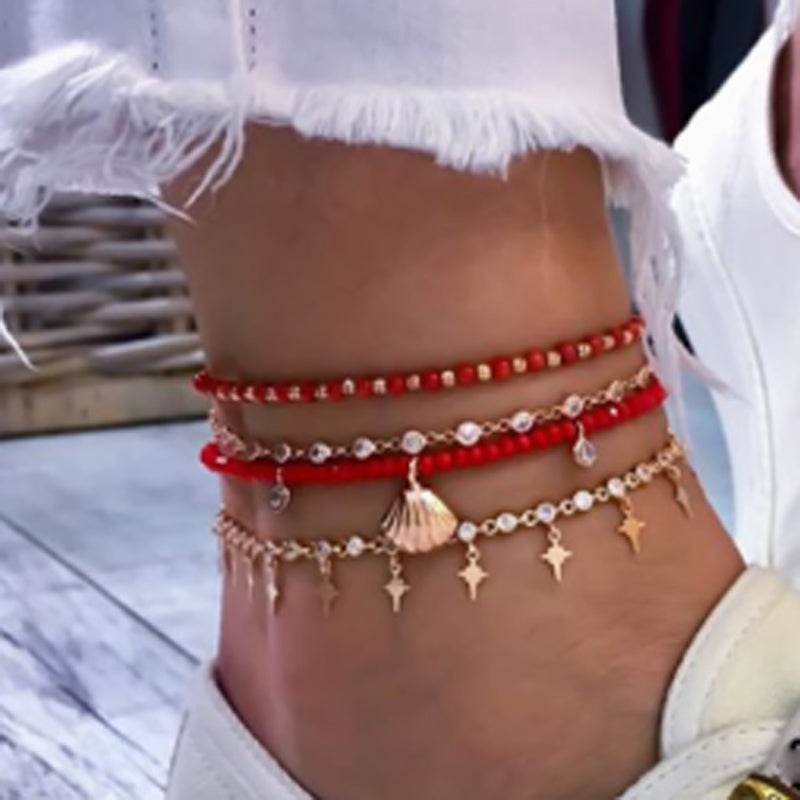 Bohemian Layered Shell Charm Chain Anklet Bracelet
