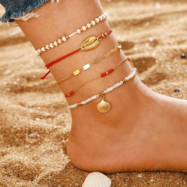 Lea Layered Gold Shell Charm Anklet Bracelet - Kirijewels.com