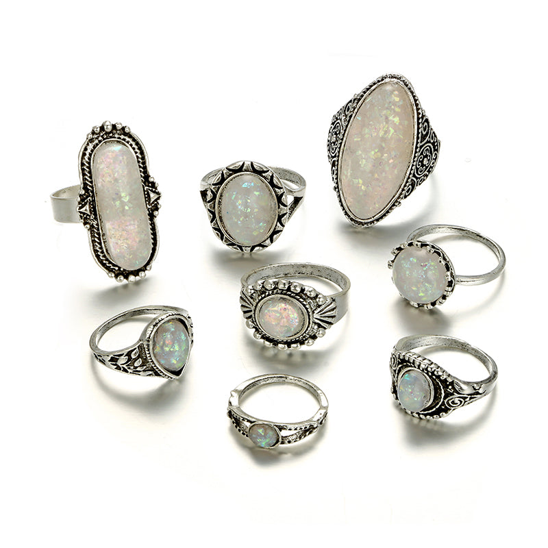 Vintage Antique Opal Crystal Stone Ring Set