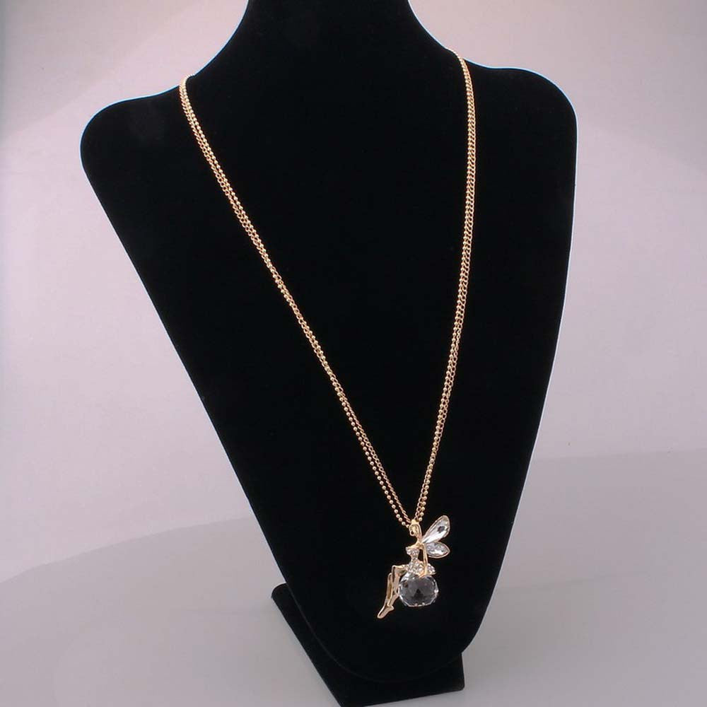 Long Chain Angel Wing Necklace-Pendant Necklaces-Kirijewels.com-Light Yellow Gold Color-Kirijewels.com