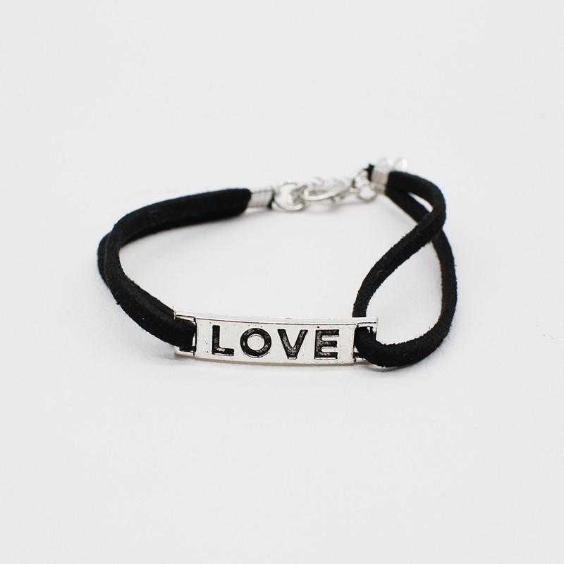 Love Heart Leather Charm Bracelet-Charm Bracelets-Kirijewels.com-Silver Love-Kirijewels.com