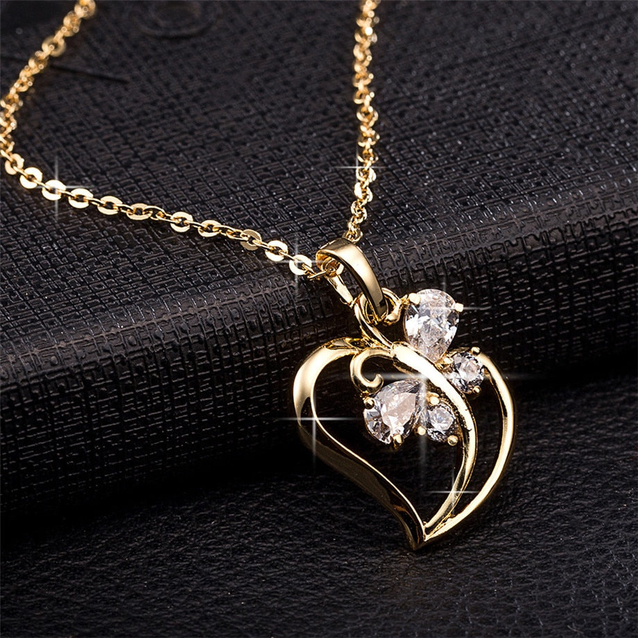 Emilia Cubic Zirconia Butterfly Heart Chain Necklace