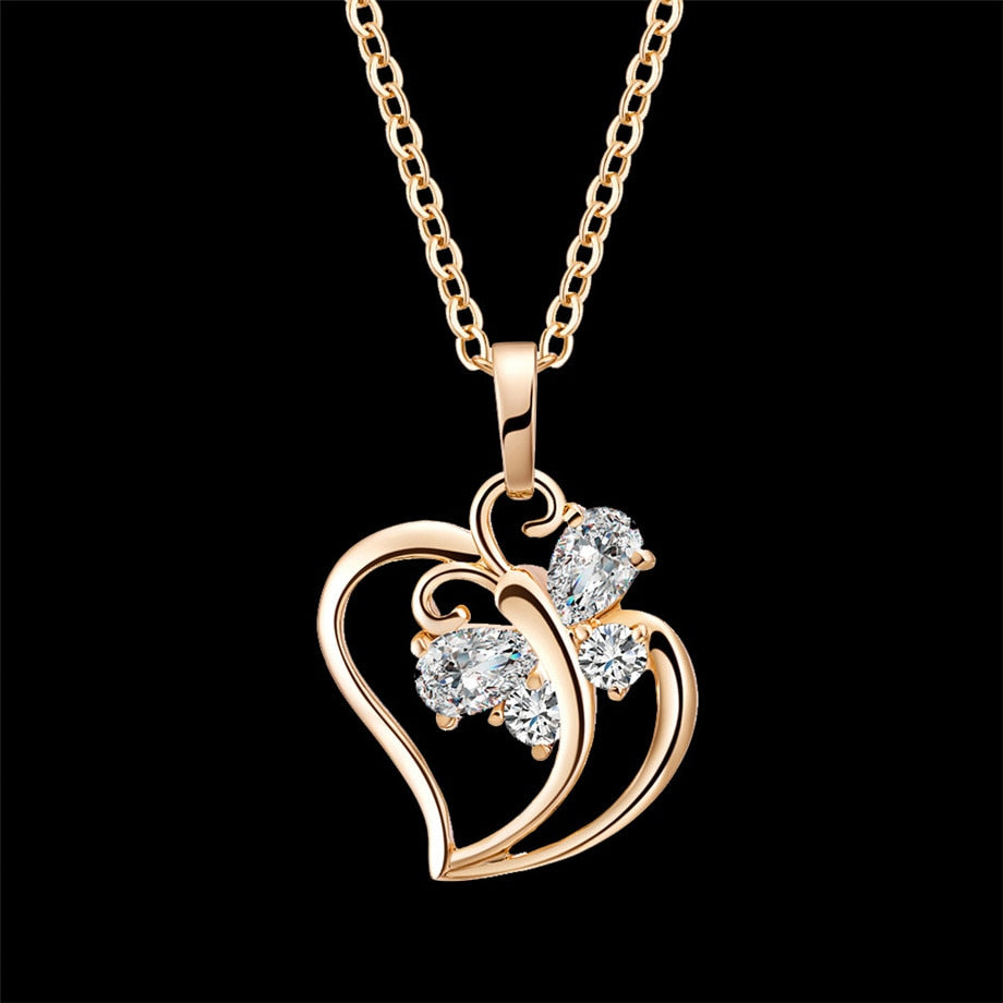 Emilia Cubic Zirconia Butterfly Heart Chain Necklace