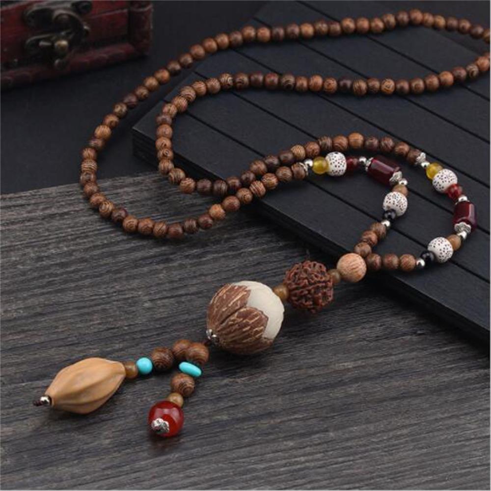 Mala Handmade Wood Beads Buddha Necklace