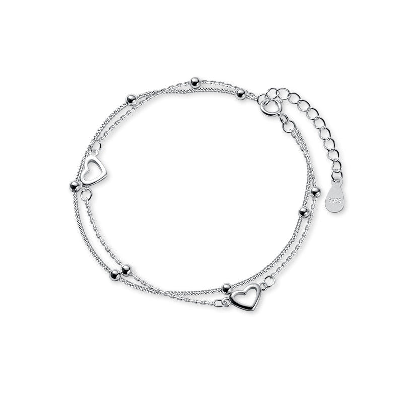 Adjustable 925 Sterling Silver Double Heart Beads Bracelet