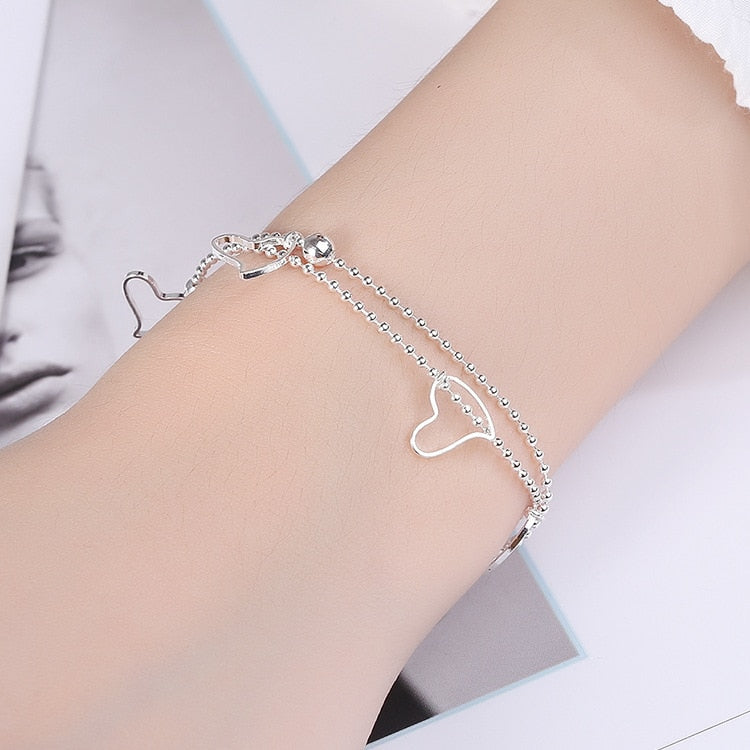 Romantic 925 Sterling Silver Adjustable Charm Beads Bracelet