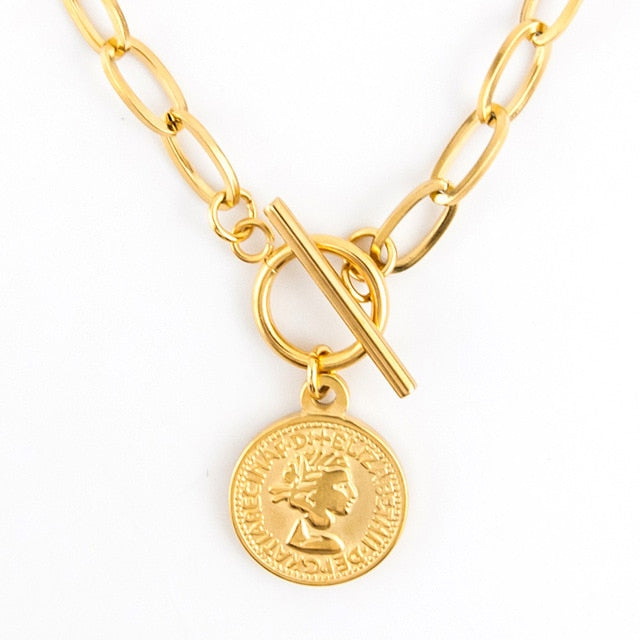 Medallion Carved Coin Stainless Steel Necklace