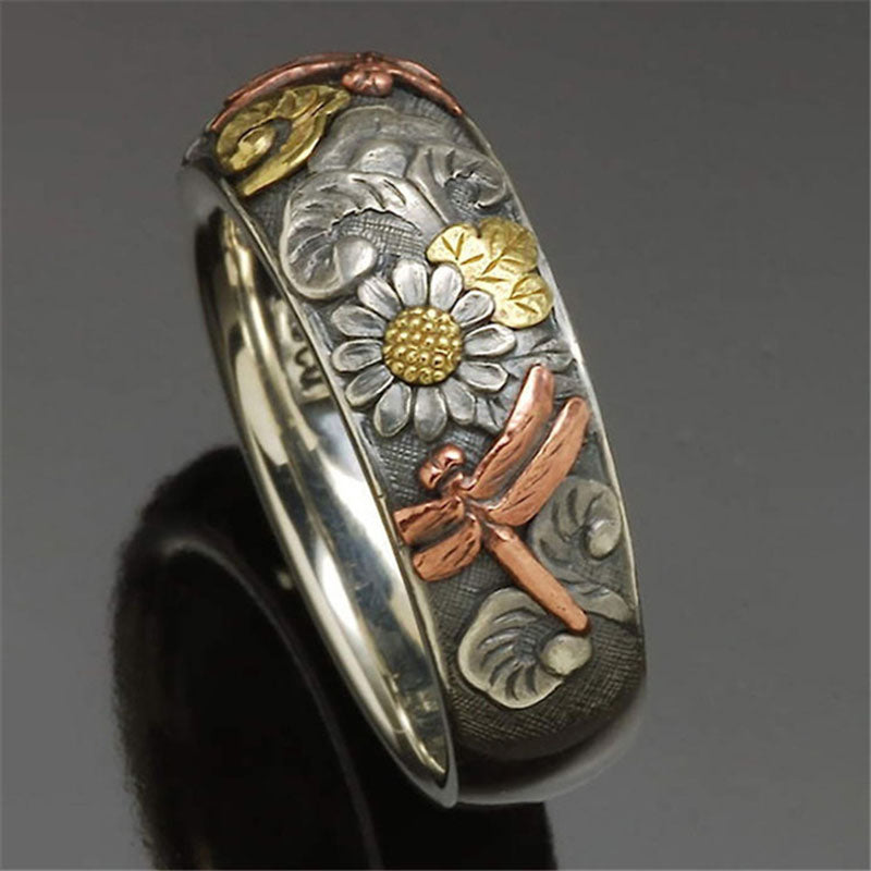 Classic Sunflower Wedding Dragonfly Ring