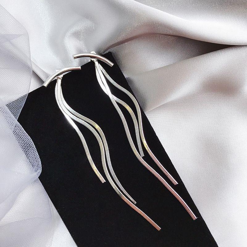 Glossy Arc Long Thread Tassel Drop Earrings - Kirijewels.com