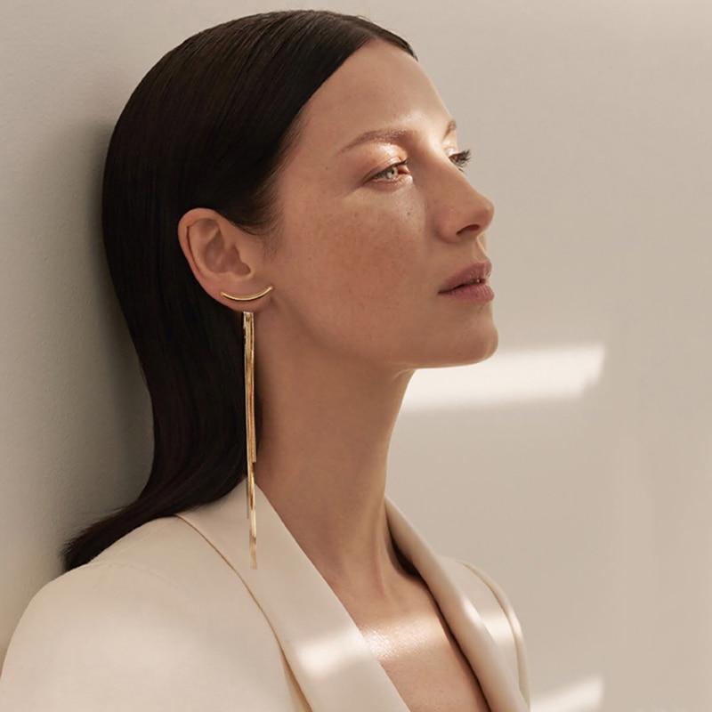 Glossy Arc Long Thread Tassel Drop Earrings - Kirijewels.com