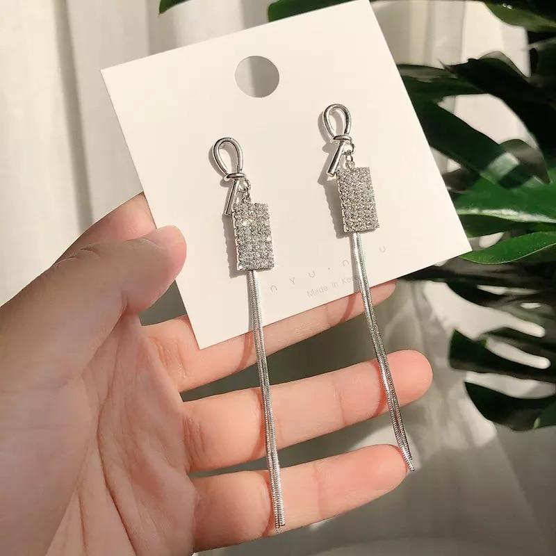 Glossy Arc Long Thread Tassel Drop Earrings - Kirijewels.com