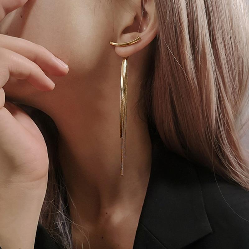 Glossy Arc Long Thread Tassel Drop Earrings - Kirijewels.com