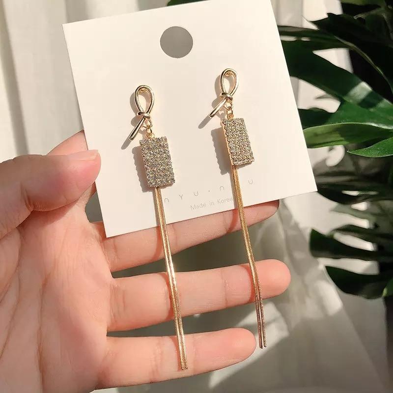 Glossy Arc Long Thread Tassel Drop Earrings - Kirijewels.com