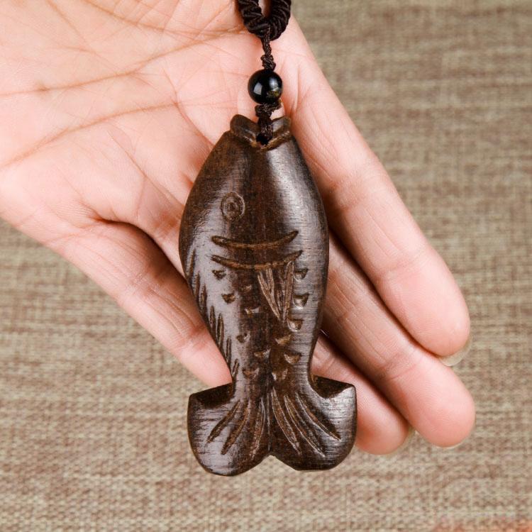 Long Wooden Fish Necklace —