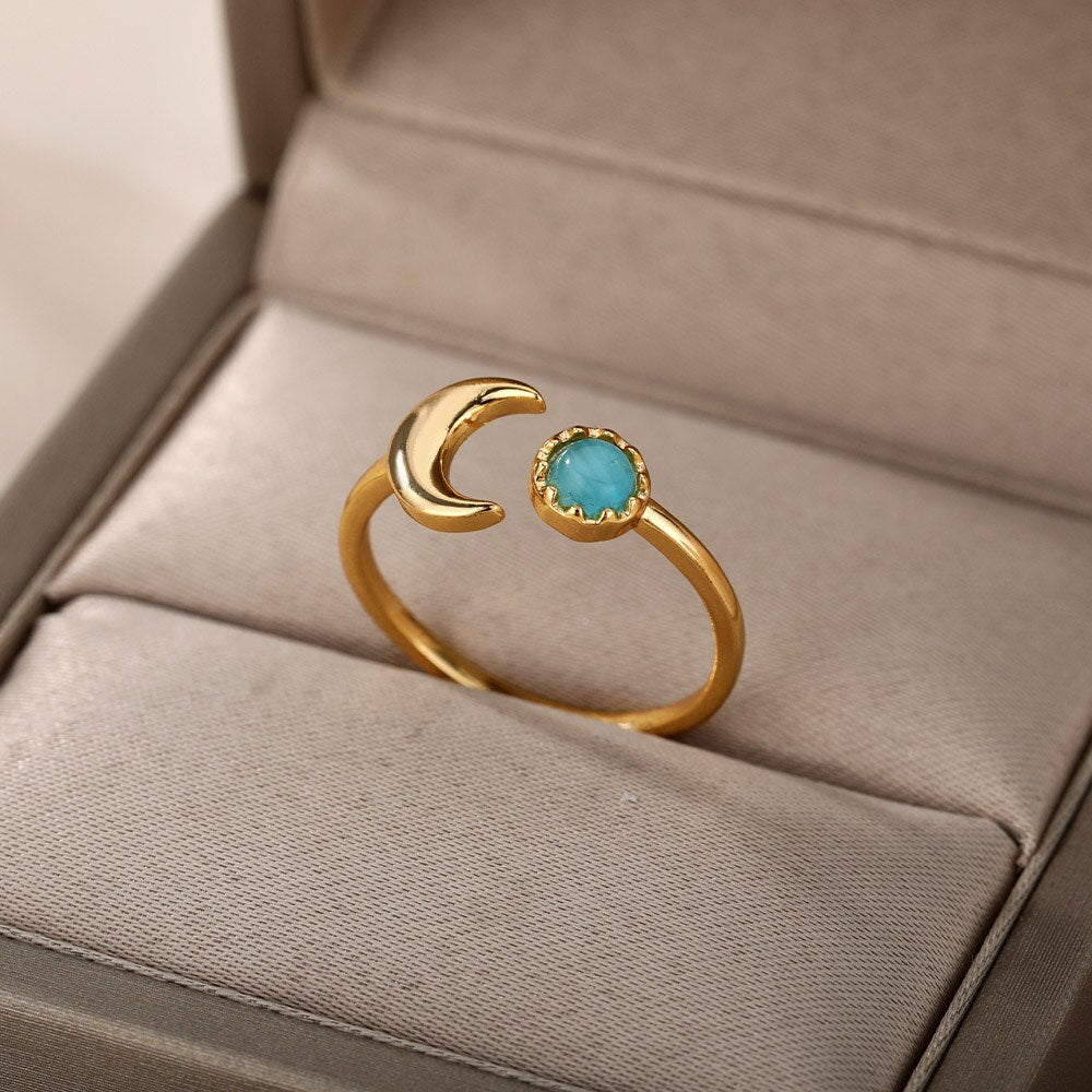 Vintage Stainless Steel Moonstone Opal Ring