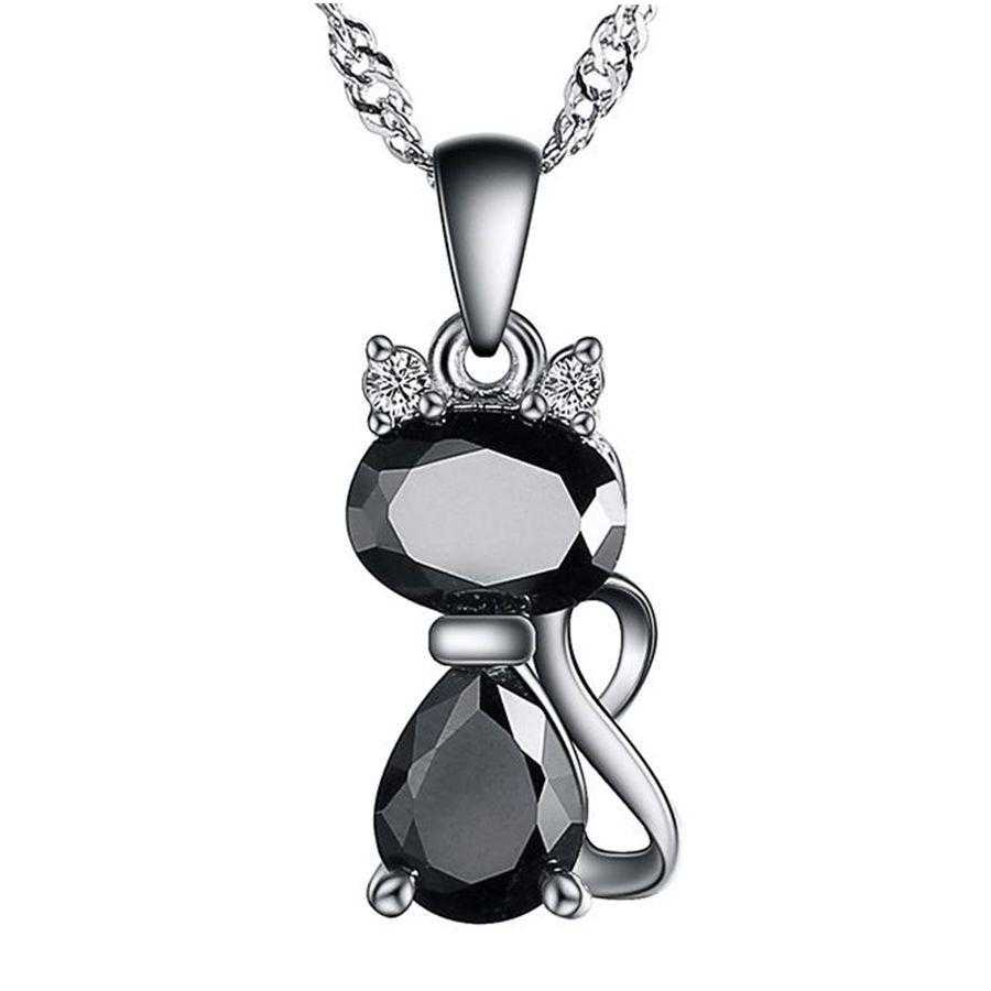 Silver Chain Cat Necklace-Necklace-Kirijewels.com-Black-Kirijewels.com
