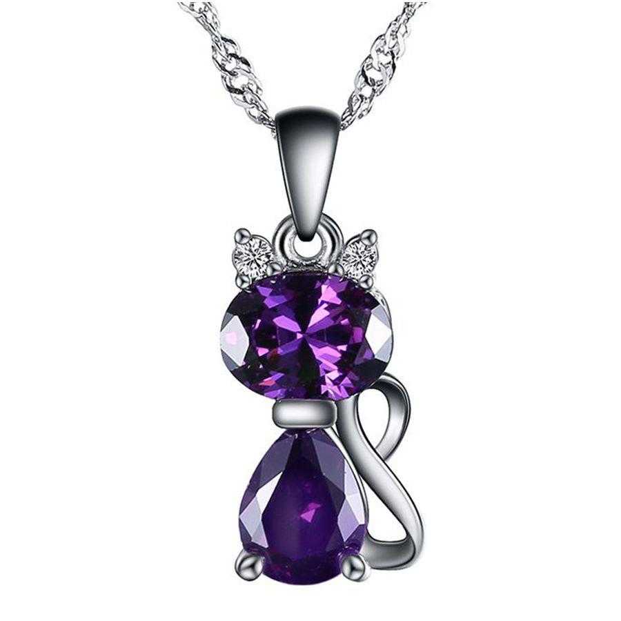 Silver Chain Cat Necklace-Necklace-Kirijewels.com-Purple-Kirijewels.com