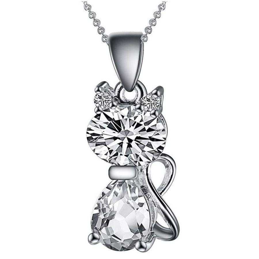 Free Silver Chain Cat Necklace-Necklace-Kirijewels.com-Clear-Kirijewels.com
