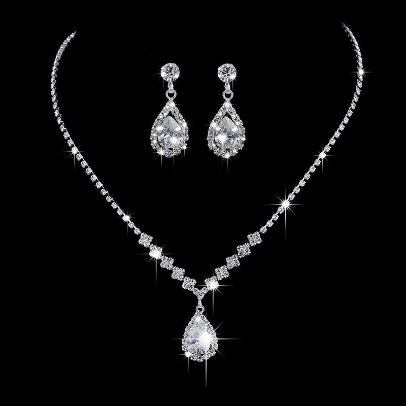 Water Drop Rhinestone Full Crystal Wedding Jewelry Set