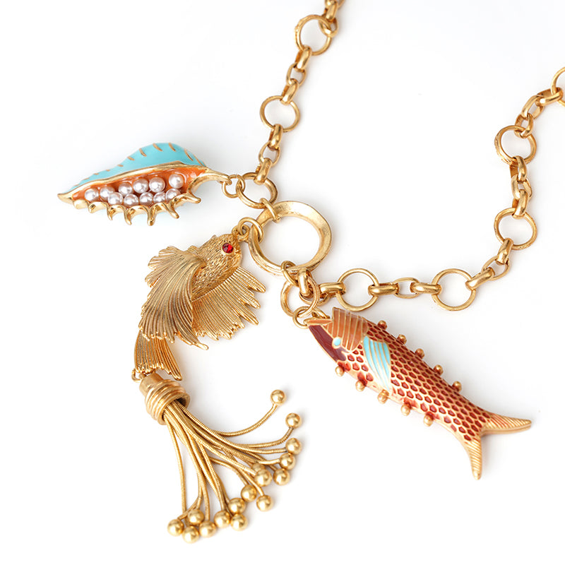 Mermaid Enamel Marine Life Charm Necklace