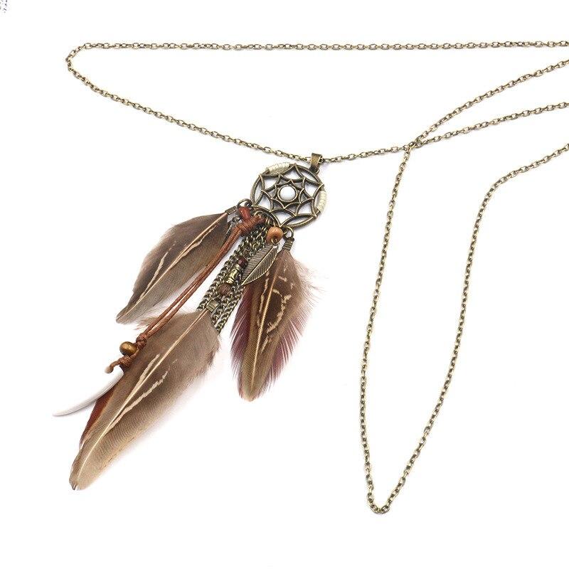 Dream Catcher Bohemian Feather Necklace —